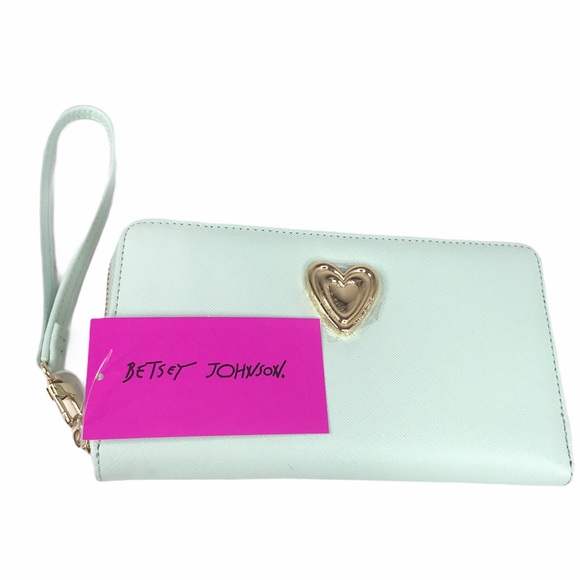 Betsey Johnson Zip Around Wallet with Heart Light Blue - Picture 4 of 8